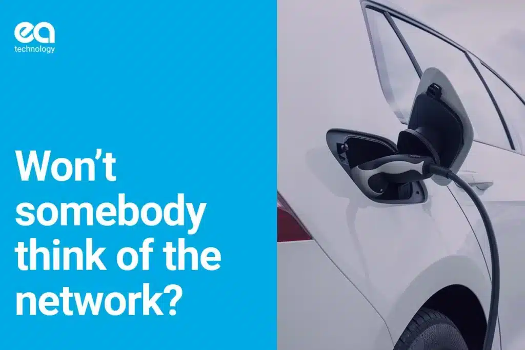 Some creative which was used as the front cover of one of our blogs 'won't somebody think of the network' alongside a photo of a car being charged.