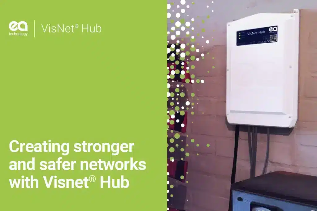 Some creative which was used as the front cover of one of our blogs 'creating stronger and safer networks' alongside a photograph of our VisNet Hub attached to a wall.